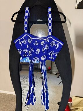 Anthropologie Blue and White Floral Knit Crop Top